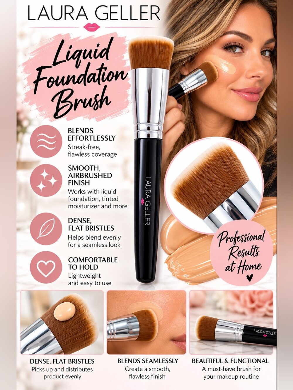 Laura Geller Foundation Brush – Black Handle with Brown Bristles